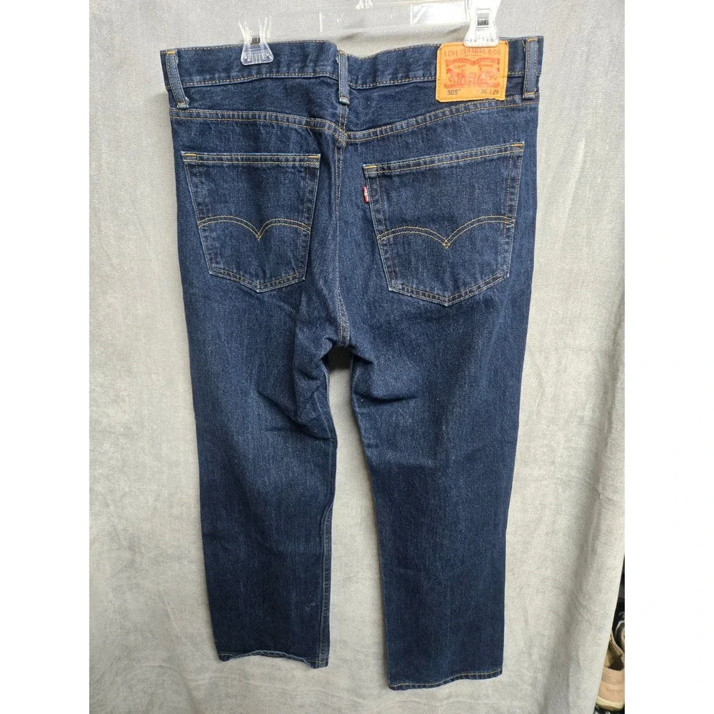 Levis 505 Mens Regular Fit Straight Leg Dark Wash Indigo Denim Jeans 36x29